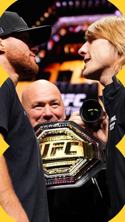 Paddy Pimblett and Justin Gaethje look at eachother