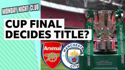 Arsenal & Man City crests next to Carabao Cup trophy
