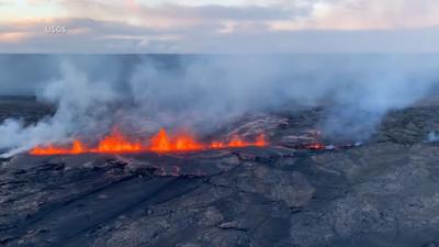 Lava fountaining from long fisures in Kilauea volcano in Hawaii