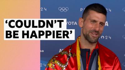 Watch Novak Djokovic's post-game interview after beating Carlos Alcaraz to win his first ever Olympic gold medal