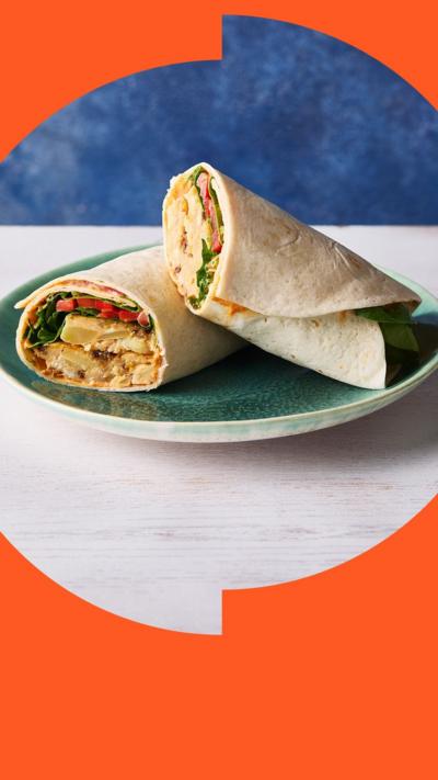 A styled photo of a frittata wrap