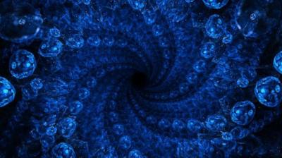 Spirals of blue bubbles