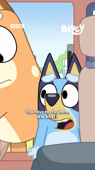 Bluey is stuck outside their car which is all full in the backseat.