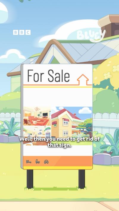 A large For Sale sign.