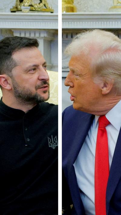 Donald Trump and Volodymyr Zelensky split screen image