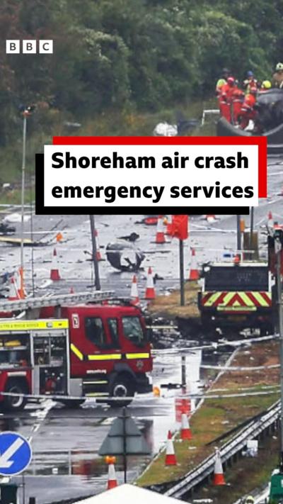 A general view of the scene after the Shoreham air crash.