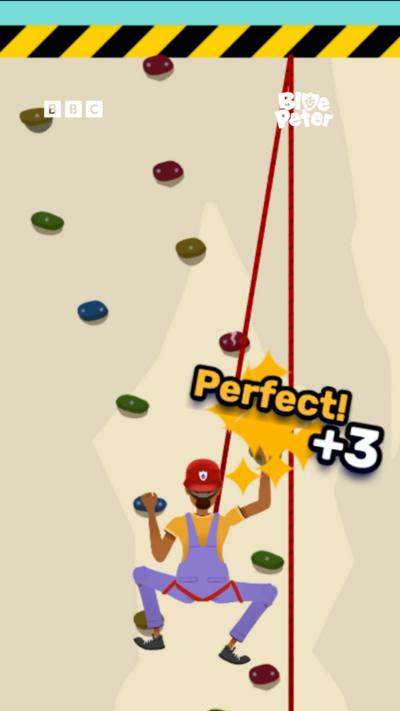 Blue Peter studio star game, the climbing mini game is shown.
