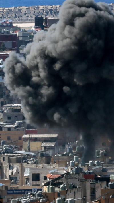 Smoke billowing from a building