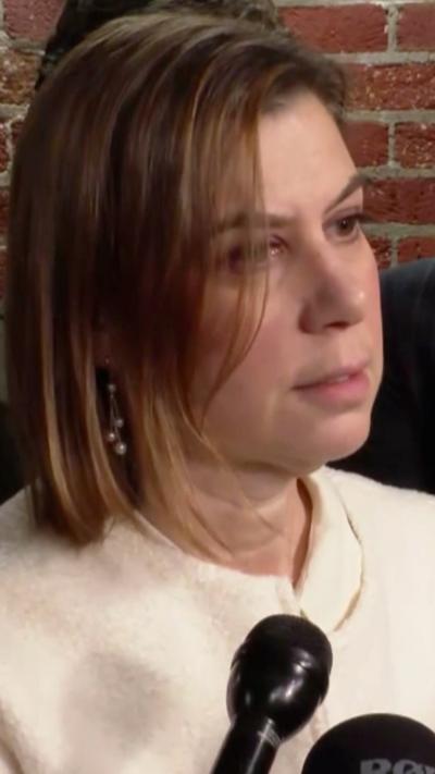 Senator Elissa Slotkin is talking to the press.