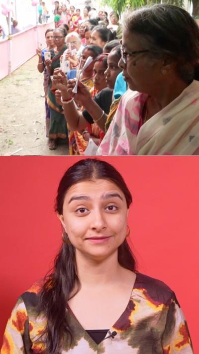 Split-screen with BBC journalist and Bengal voters