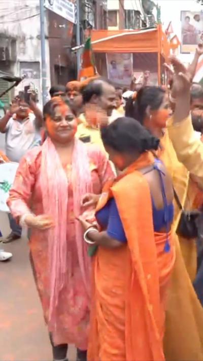 Party workers celebrating in Tamil Nadu