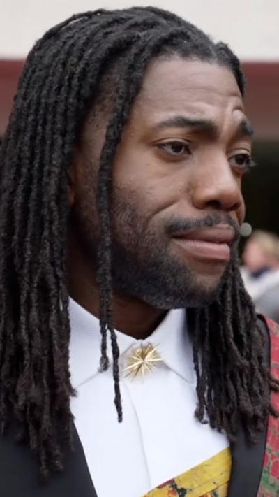 Close-up of Fehinti Balogun on the TV Baftas red carpet