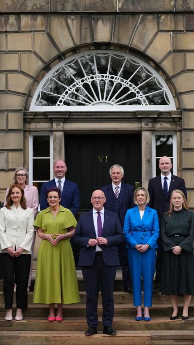 John Swinney with cabinet outside Bute House