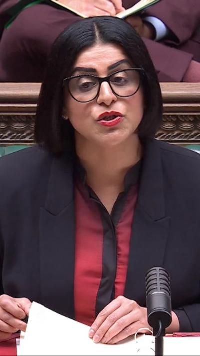 Shabana Mahmood speaking at the podium in the House of Commons