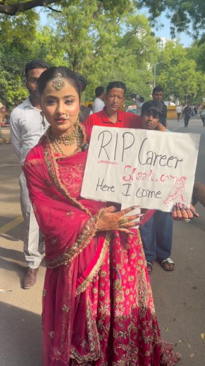Protester dressed as a bride