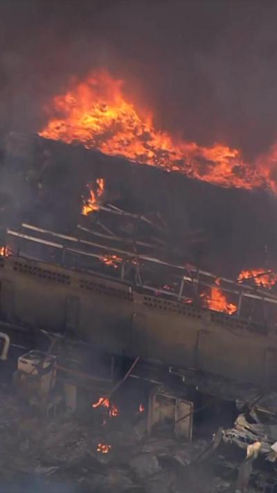 Burning buildings as seen from the air