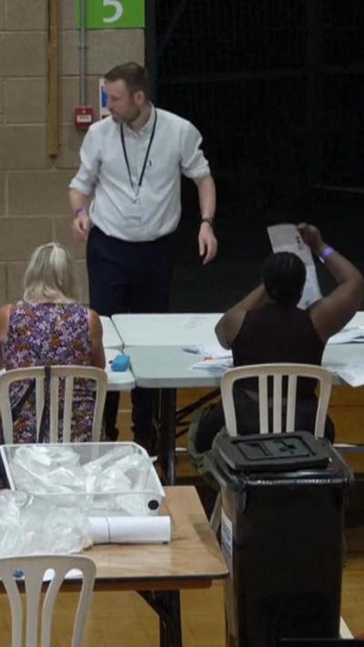 People counting ballots in the centre
