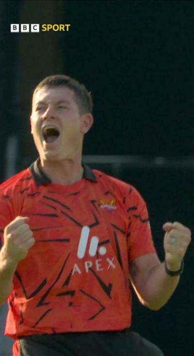 Matthew Potts after taking a wicket