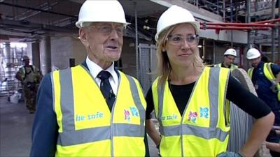 1948 Olympic veteran Tommy Godwin with the BBC's Sophie Raworth