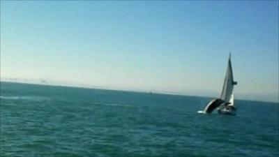 Whale breaching next to boat