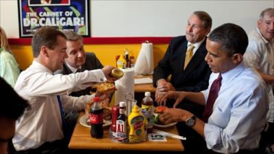 President Obama and Dmitry Medvedev at Ray's Hell Burger
