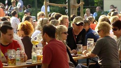 Drinking in a Munich biergarten