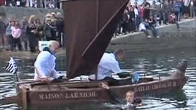 Chocolate boat in water