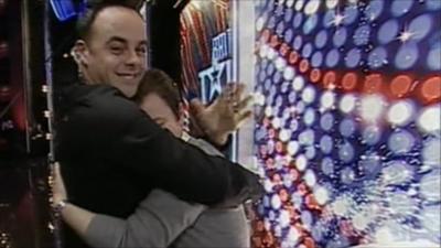 Ant and Dec having a celebratory hug