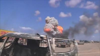 Airstrikes on road