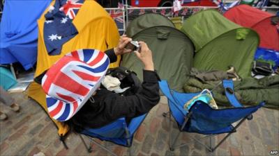 People camping at Westminster