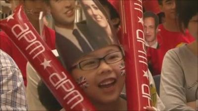Young boy celebrates