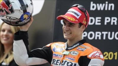 Dani Pedrosa celebrates in Portugal