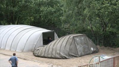 A concrete bunker being erected