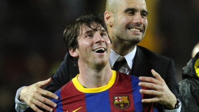 Barcelona coach Pep Guardiola and star player Lionel Messi