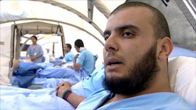 Wounded people at a field hospital in Misrata