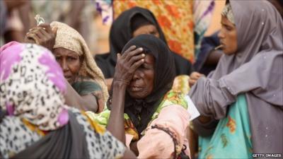 Women waiting for aid