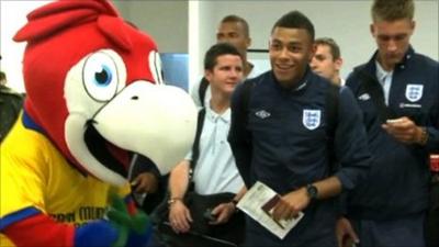 England Under-20s football team at Medellin airport in Columbia