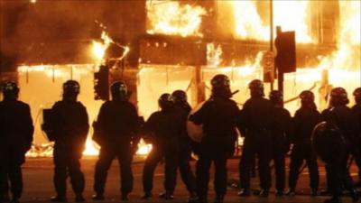 The streets of London burning