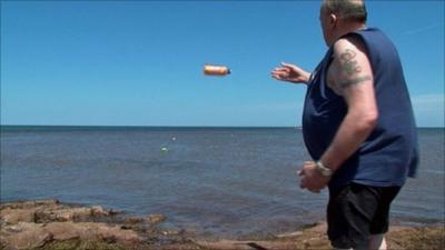 Harold Hackett on the Canadian shore