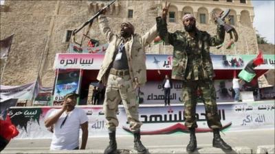 Fighters celebrate in Tripoli