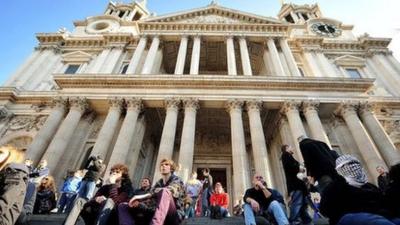 Protesters sitting outside St Paul's