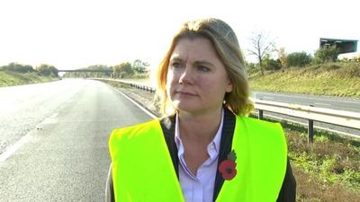 Transport Secretary Justine Greening at the scene of the fatal M5 collision