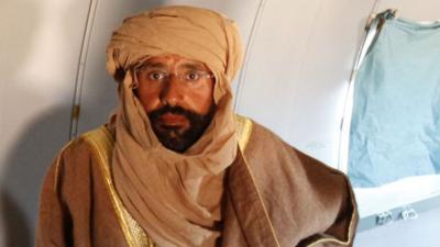 Saif al-Islam Gaddafi on a plane in Zintan