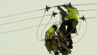 Engineers working on power lines