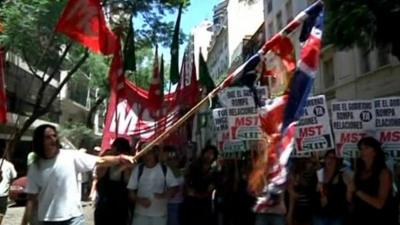 UK union flag is burnt by protesters in Buenos Aires