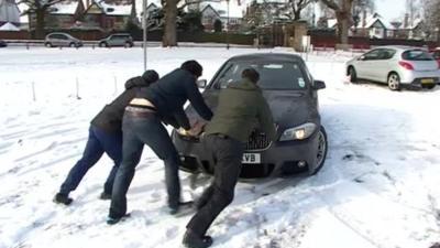 Men pushing car