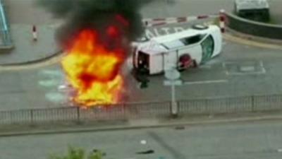 BBC radio car attacked by rioters in Salford