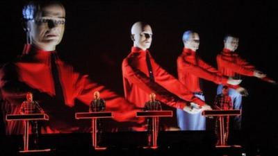 Ralf Hütter (far left) performs with Kraftwerk at the Museum of Modern Art in New York