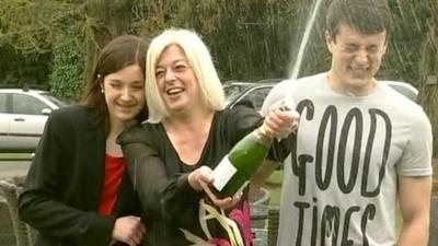 Julie Styles celebrating her £1.6m lottery win