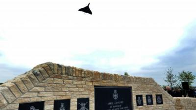 Vulcan Bomber flypast over Falklands memorial